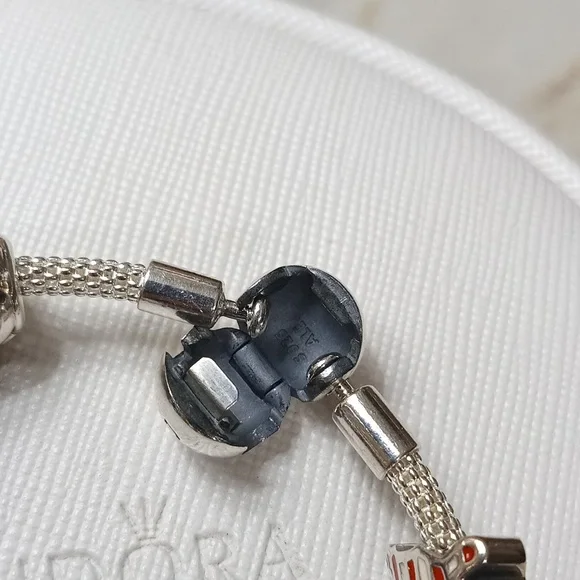 Pandora Vintage Stirling Silver Red White And Blue Mesh Bracelet - Picture 2 of 9